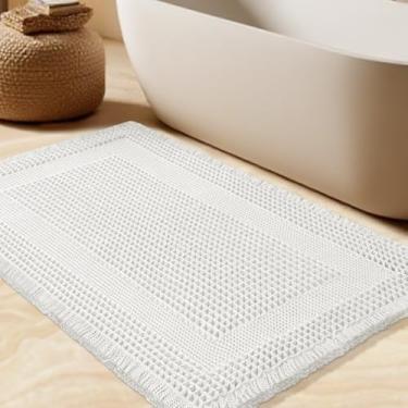 Imagem de Tapete de banho waffle, tapete de banho moderno tecido boho absorvente antiderrapante, tapetes de banheiro ultra macios, tapetes de banho de malha laváveis na máquina com borlas para banheiro, quarto