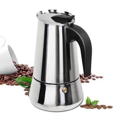 Imagem de Cafeteira Italiana em Aço Inoxidável, Moka Espresso, Cabo Preto, para Fogão 4 Xicaras