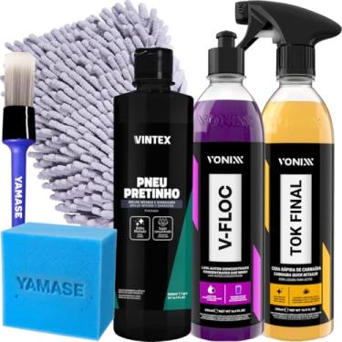 Imagem de Kit Lavagem Vonixx V-Floc Tok Final Pneu Pretinho Luva Microfibra Pincel Macio Espuma Yamase