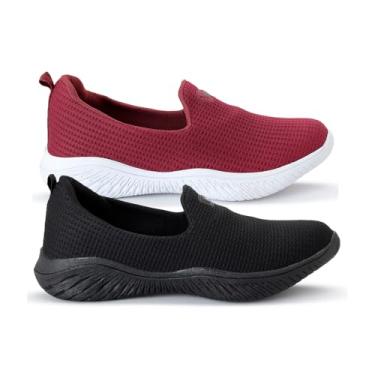 Imagem de Kit 2 Sapatilha Feminina Ortopédica Calce Fácil Sem Cadarço Facite Esporão Leve Confortável (Preto e Bordo, BR, Adulto, Numérico, 37)