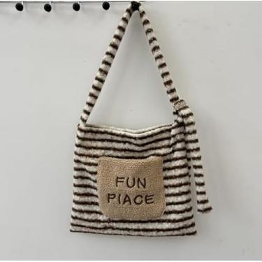 Imagem de Sacola feminina texturizada macia de grande capacidade, bolsa tiracolo de ombro bordada, bolsa de lona de retalhos, Marrom, Morden