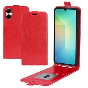 Imagem de XZDWH Capa de telefone para Samsung Galaxy A06 5G, capa flip vertical fina de couro PU capa protetora com fecho magnético com slot para cartão para Samsung Galaxy A06 5G (vermelho)