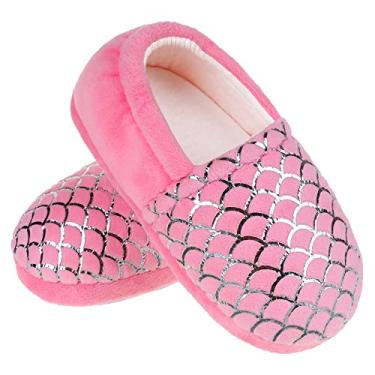 Imagem de MIXIN Pantufas de pelúcia para crianças pequenas e grandes para crianças pequenas, meninos, antiderrapante, uso doméstico, uso interno e externo, Pink Without Plush, 10 Toddler