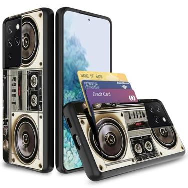 Imagem de BFUKVOU Capa para Galaxy S21 Ultra, Vintage 80s Boombox Capa Traseira Rígida Lisa Capa Carteira Bolso Cartão de Crédito ID Capa Protetora para Samsung Galaxy S21 Ultra 6,8 polegadas
