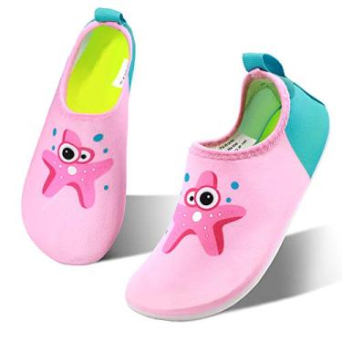 Imagem de Meias infantis hiitave para piscina e bebês de secagem rápida e antiderrapante, com pés descalços para nadar e nadar na praia, Pink/Starfish, 13-13.5 Little Kid