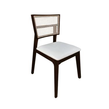 Imagem de Cadeira De Jantar Em Tela Premium Madeira Maciça Manuela Branco Facto Castanho