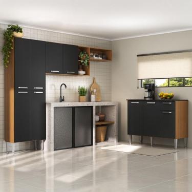 Imagem de Armário De Cozinha Compacta Modulada Versatile Multimóveis Mp2302 C- Balcão E Paneleiro Madeirado-Preto