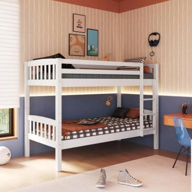 Imagem de Beliche Bipartido Madeira Maciça Para Colchões 188x88cm Aria Multimóveis Cr35389 Branco