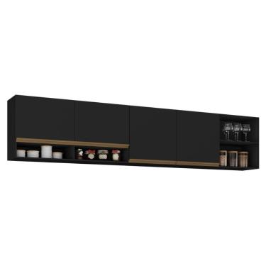 Imagem de Kit Armário Cozinha Aéreo 105cm Com Aéreo 150cm Veneza Multimóveis Mp2291 Preto-Dourado