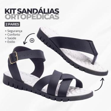 Imagem de Kit 2 Pares Sandália Feminina Ortopédica Massageadora + Rasteirinha Pa