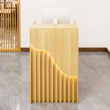 Imagem de Mesa de recepção amarela moderna com gavetas - fácil de instalar para casa, escritório, salão, spas e lobby - elegante balcão de compras de varejo (60 x 40 x 30)