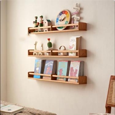 Imagem de Pacote com 3 porta-revistas de madeira rústica montada na parede - organizador de arquivos decorativos para entrada, sala de estar, quarto infantil, escritório - solução de armazenamento de estante de