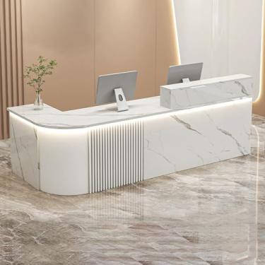 Imagem de Moderno balcão de recepção de mármore com bandeja de teclado para caixa de varejo em lobbies e salões - 150 x 60 x 100 cm