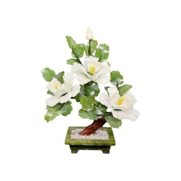 Imagem de Bonsai artificial de mesa, jade, flor de peônia branca, jade, vaso de plantas decorativas, enfeite de bonsai chinês