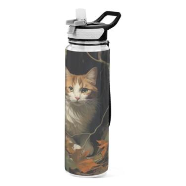 Imagem de Burbuja Garrafa de água Cat Painting de 940 ml com tampa de palha, à prova de vazamento e livre de BPA para academia, esportes ao ar livre