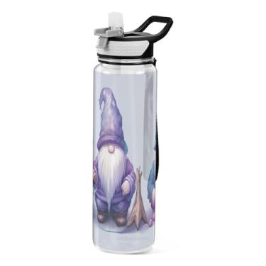 Imagem de Burbuja Garrafa de água Cute Gnomos de 946 ml com tampa de palha, à prova de vazamento e livre de BPA para academia, esportes ao ar livre