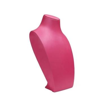 Imagem de Porta-joias busto colar expositor pingente joias expositor moda couro PU expositor balcão prateleira de armazenamento suporte de exibição de joias (vermelho)