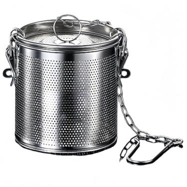 Imagem de Yuziwi Filtro de especiarias de aço inoxidável com corrente - Escorredor de cozinha versátil para caldos claros, chá aromático e ervas frescas (Ø12cm/H12cm)
