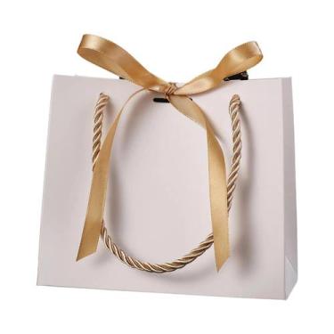 Imagem de Sacolas De Presente Kraft Rosa Com Alça Dourada 20pcs Sacolas De Papel