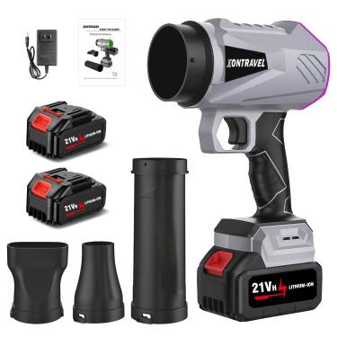 Imagem de Soprador de folhas sem fio – Kit de soprador de folhas com 2 baterias e carregador, soprador portátil de 21 V 395 CFM com bocal estendido, leve para pátio, gramado, quintal, deck e limpeza de neve