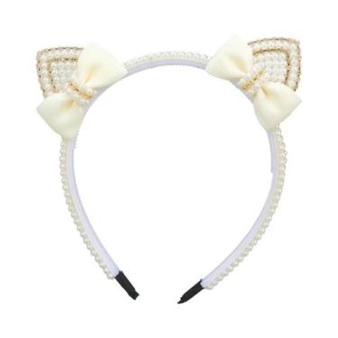 Imagem de Tiara Elegante Com Orelhas De Gato, Pérolas E Strass Para Mulheres E M