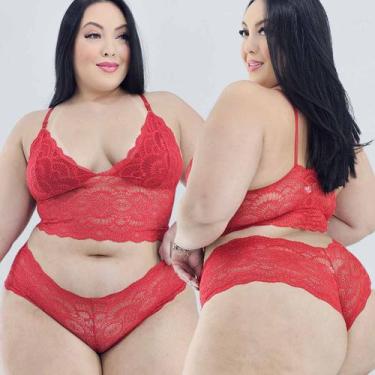 Imagem de Kit 3 Conjuntos Lingerie Plus Size Cropped e Caleçon Tamanho:48Cor:Ver