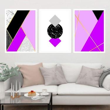 Imagem de Kit 3 Quadros Decorativos Geométrico Roxo e Preto