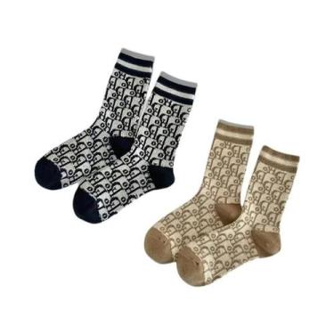 Imagem de Meias De Lã Grossas Para Mulheres, 12 Pares, Padrão Monograma, Cor Sól