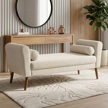 Imagem de Puff Recamier Estofado para Quarto Itália 140cm com Pés Palito Bouclê Bege - Desk Design