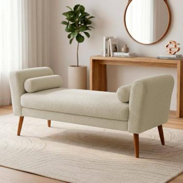 Imagem de Puff Recamier Estofado para Quarto Itália 160cm com Pés Palito Bouclê Bege - Desk Design