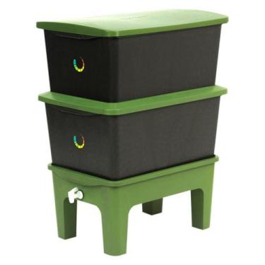 Imagem de Composteira Humi 90L + Kit Compostagem Plus, Preta/Verde Tampa Verde