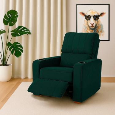 Imagem de Poltrona Reclinável Sofia com Porta Copos e Bolso Lateral Veludo Verde Escuro Loja Sheep