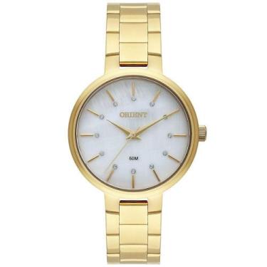 Imagem de Relogio Orient Feminino Dourado médio clássico branco aço inox FGSS017