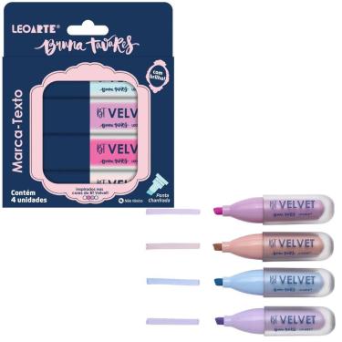 Imagem de Marca-Texto Leoarte Marca Texto com Brilho Bruna Tavares Kit 4 Unidades Pale Pink Lavander Mintblue