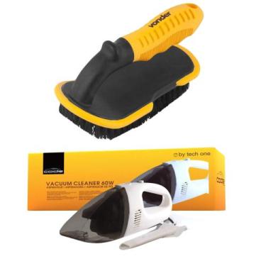 Imagem de COMP Kit Limpeza Automotiva: Escova Cerdas Nylon e Aspirador Portátil 