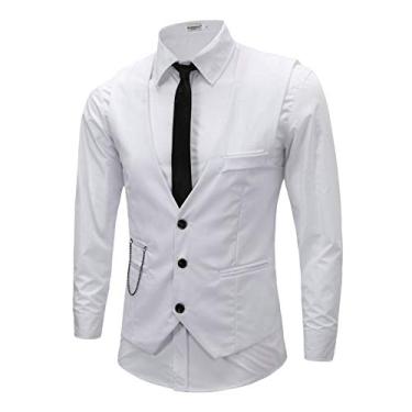 Imagem de Elonglin Colete Masculino Terno Formal com Botões Colete de Slim Fit para Negócio Casamento Colete Elegante para Homens Branco M