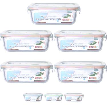Imagem de Jogo 5 Potes de Vidro Marmita Tampa 4 Trava Hermética 640ml