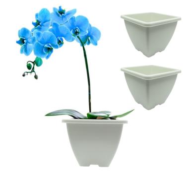 Imagem de 3 unds Vaso Cachepot Quadrado para Orquídea Off White