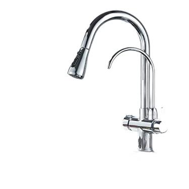 Imagem de Golden Pull Out torneira da cozinha de água pura latão três maneiras quente e fria pia misturador para cozinha de parede,Chrome,China