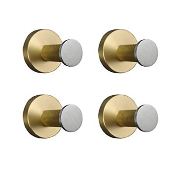 Imagem de Gancho de barra de toalha de aço inoxidável escovado e dourado Suporte de papel higiênico Suporte de escova de banheiro Toalheiros Toalheiros Acessórios de banheiro, 4 PCS Robe Hook