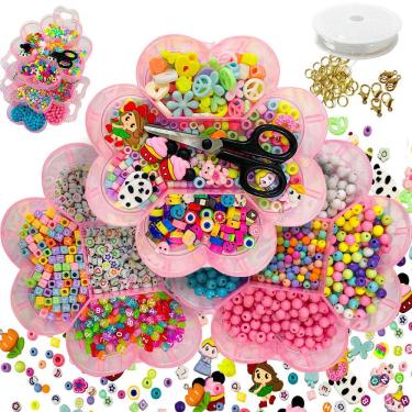 Imagem de Maleta Miçangas Pingentes Letras Bolinhas Coloridas Contas Passante Para Pulseira Colar Bijuteria Infantil 2100pçs