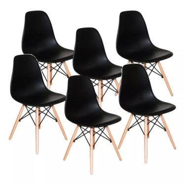 Imagem de Kit 6 Cadeiras Charles Eames Eiffel Preto Base Madeira Sala Cozinha Ja