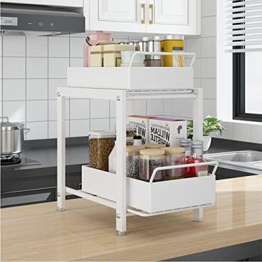 Imagem de Organizadores e armazenamento sob a pia, organizador de banheiro, cestas organizadoras sob o armário aço inoxidável de 2 camadas, organizador multifunção sob a pia para cozinha de banheiro (branco)