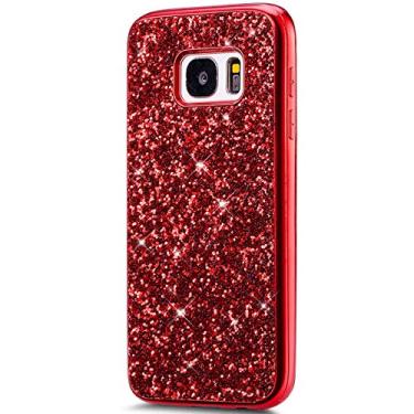 Imagem de Capa para Galaxy S7 Capa, Luxo Glitter Sparkle Sequin Híbrido Rígido PC Back Soft TPU Bumper Anti derrapante Proteção à Prova de Choque para Galaxy S7, Vermelho