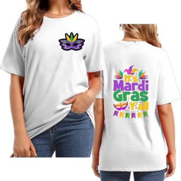 Imagem de 2024 Mardi Gras Outfit for Women Letter Back Impresso Fat Tuesday Camisetas Mardi Gras para Mulheres, Branco, 3G