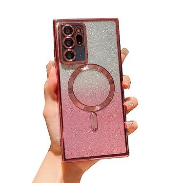 Imagem de VANIPUFF Capa magnética para Samsung Galaxy Note 20 Ultra 5g de 17,5 cm com protetor de lente de câmera, capa luxuosa com glitter gradiente brilhante compatível com MagSafe capa protetora transparente e à prova de choque (rosa)