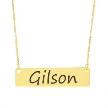 Imagem de Colar Nome Personalizado Chapinha Gravação Gilson Banhado Ouro 18K - 999004192-Feminino