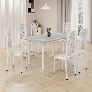 Imagem de Conjunto de Mesa Retangular 140x75cm Tampo Granito Topázio 6 Cadeiras Lavínea Botanic Bege / Branco