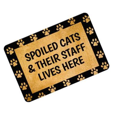 Imagem de Capachos engraçados de boas-vindas Spoild Cats and Their Staff Lives Here Tapete de porta para amantes de criadores de gatos, tapetes de boas-vindas engraçados, tapete antiderrapante, quente,