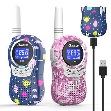 Imagem de QNIGLO Q168Plus Camuflagem Walkie Talkie recarregável para crianças, comunicação de longo alcance de 2-5 km, ajudante oculto, equipamento de acampamento, Presente de brinquedo para crianças(Rosa Azul)